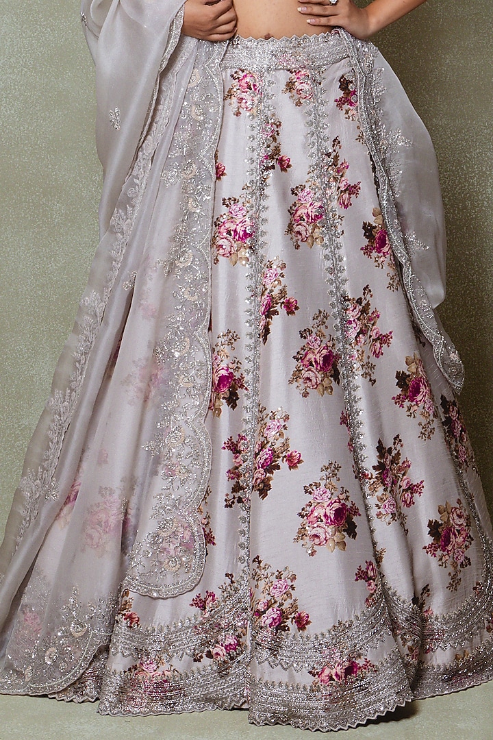 Grey Silk Sequins Embroidered & Printed Wedding Lehenga Set by Vedant G at Pernia's Pop Up Shop