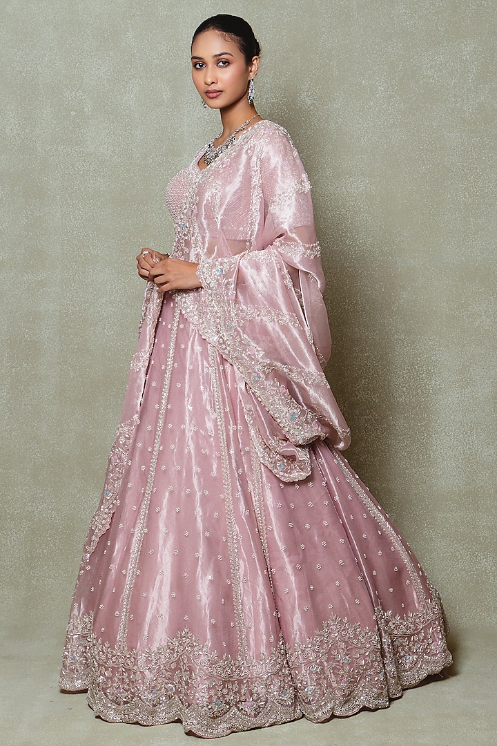 Pink Tissue Sequins Embroidered Bridal Lehenga Set by Vedant G at Pernia's Pop Up Shop