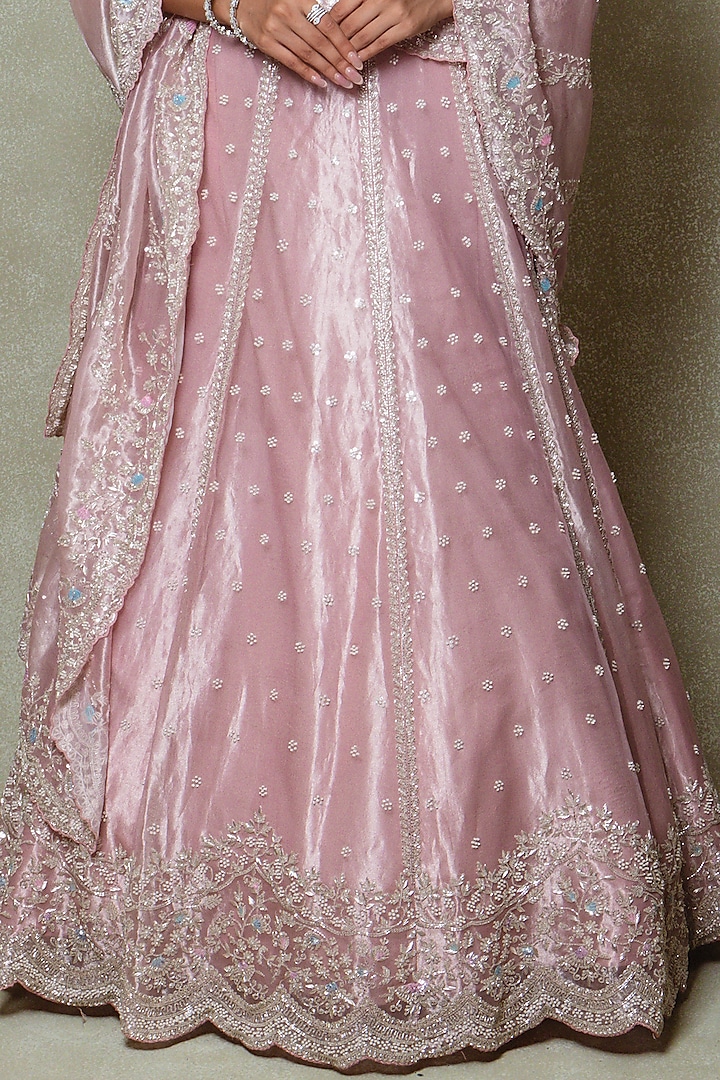 Pink Tissue Sequins Embroidered Bridal Lehenga Set by Vedant G at Pernia's Pop Up Shop