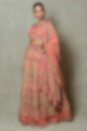 Pink Crepe Silk Digital Printed Wedding Lehenga Set by Vedant G at Pernia's Pop Up Shop