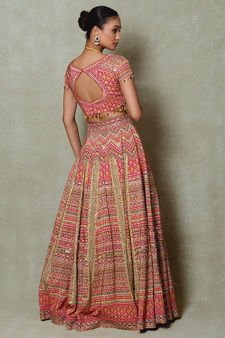 Pink Crepe Silk Digital Printed Wedding Lehenga Set by Vedant G at Pernia's Pop Up Shop