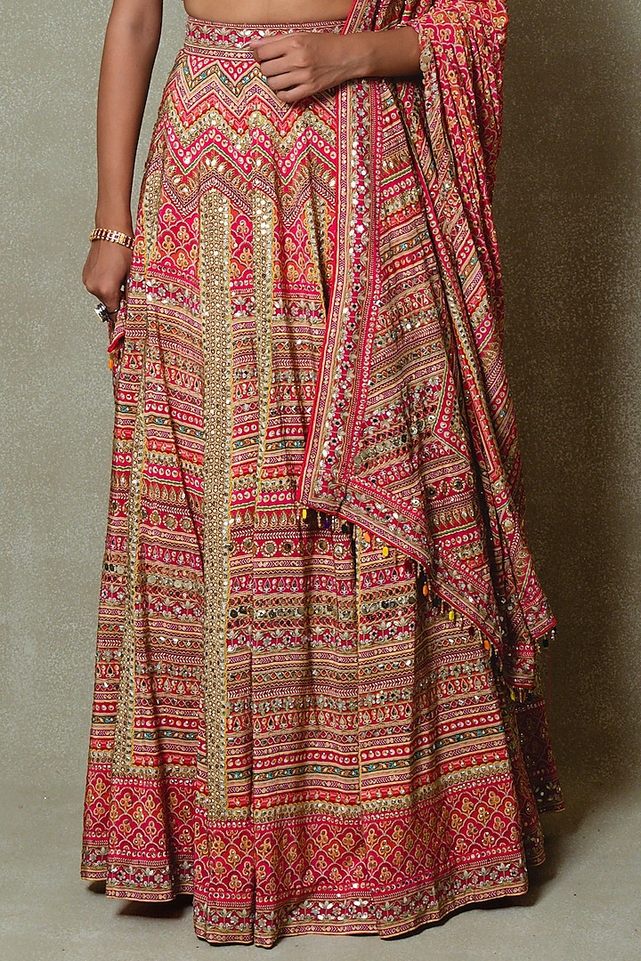 Pink Crepe Silk Digital Printed Wedding Lehenga Set by Vedant G at Pernia's Pop Up Shop