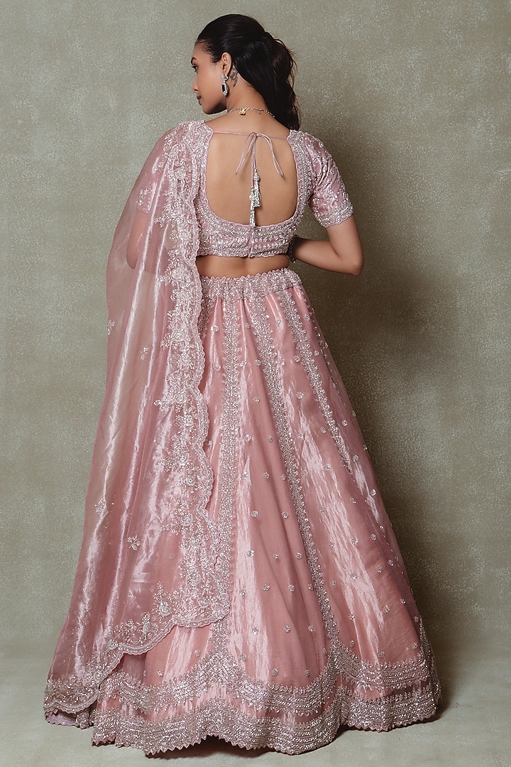 Pink Tissue Sequins Embroidered Wedding Lehenga Set by Vedant G at Pernia's Pop Up Shop