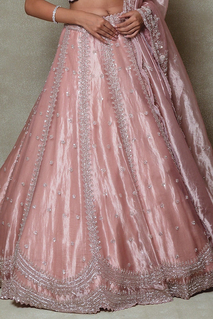 Pink Tissue Sequins Embroidered Wedding Lehenga Set by Vedant G at Pernia's Pop Up Shop