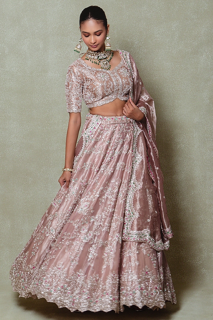 Lavender Tissue Zardozi Embroidered Bridal Lehenga Set by Vedant G at Pernia's Pop Up Shop