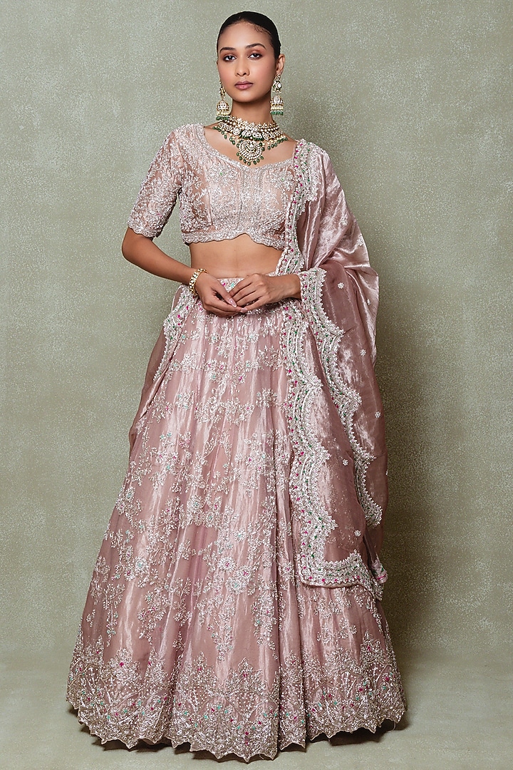 Lavender Tissue Zardozi Embroidered Bridal Lehenga Set by Vedant G at Pernia's Pop Up Shop
