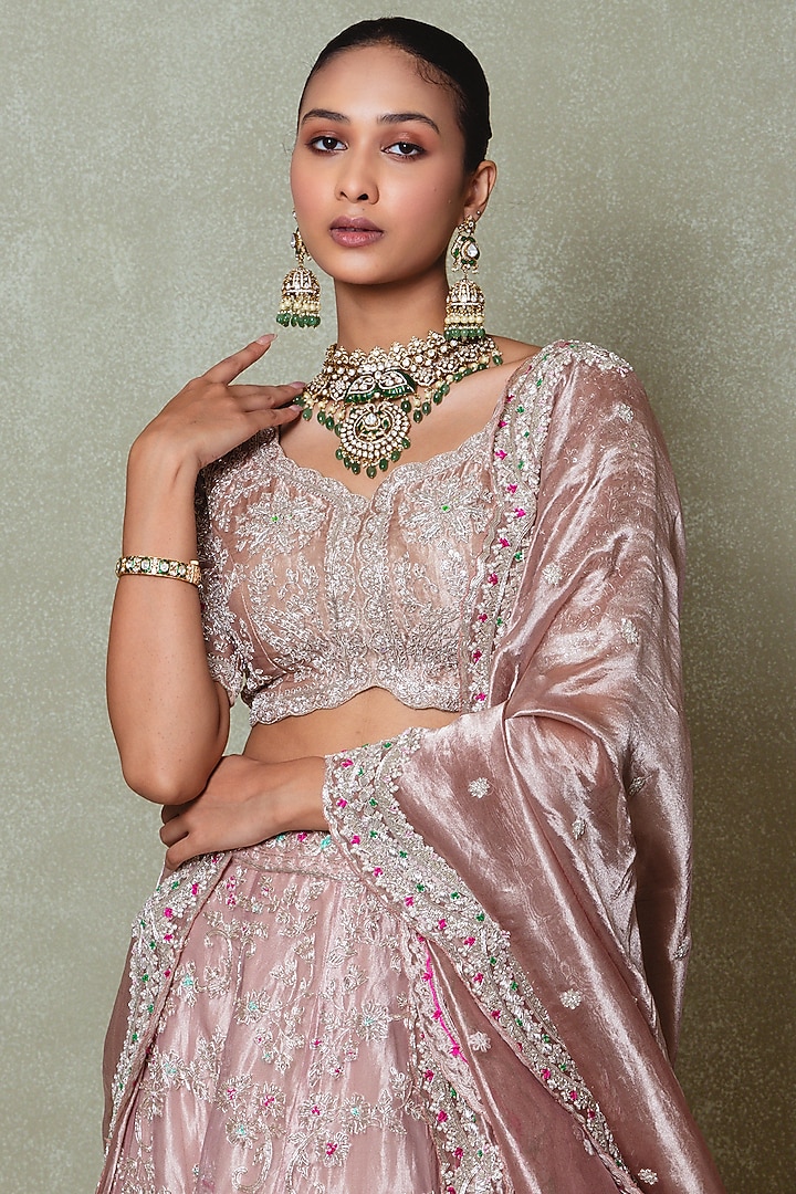 Lavender Tissue Zardozi Embroidered Bridal Lehenga Set by Vedant G at Pernia's Pop Up Shop