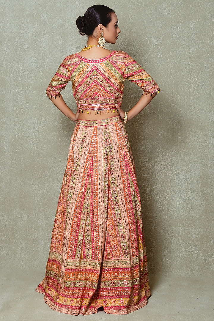 Pink Crepe Sequins Embellished Wedding Lehenga Set by Vedant G at Pernia's Pop Up Shop