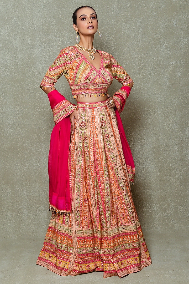 Pink Crepe Sequins Embellished Wedding Lehenga Set by Vedant G at Pernia's Pop Up Shop