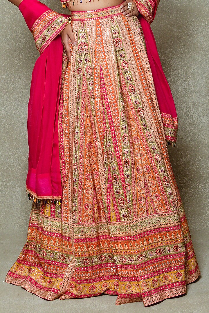 Pink Crepe Sequins Embellished Wedding Lehenga Set by Vedant G at Pernia's Pop Up Shop