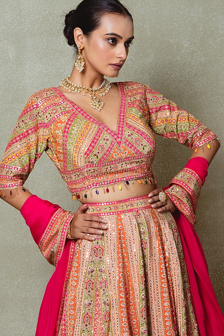 Pink Crepe Sequins Embellished Wedding Lehenga Set by Vedant G at Pernia's Pop Up Shop