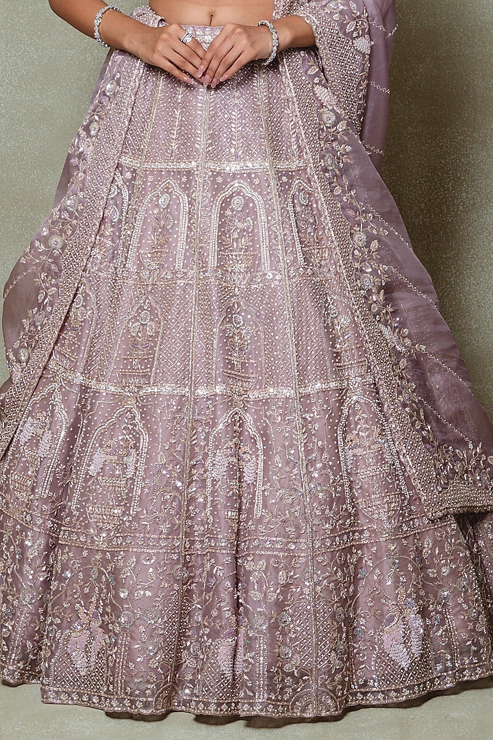 Lavender Organza Hand Embroidered Bridal Lehenga Set by Vedant G at Pernia's Pop Up Shop