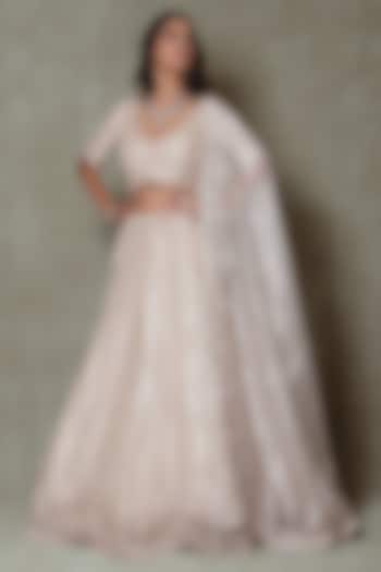 Champagne Tissue Sequins Embroidered Wedding Lehenga Set by Vedant G at Pernia's Pop Up Shop