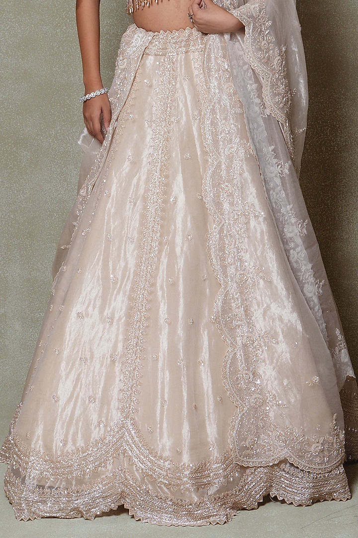 Champagne Tissue Sequins Embroidered Wedding Lehenga Set by Vedant G at Pernia's Pop Up Shop