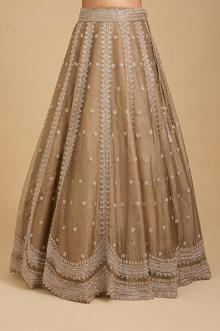 Brown Crushed Tissue Cutdana Embroidered Wedding Lehenga Set by Vedant G at Pernia's Pop Up Shop