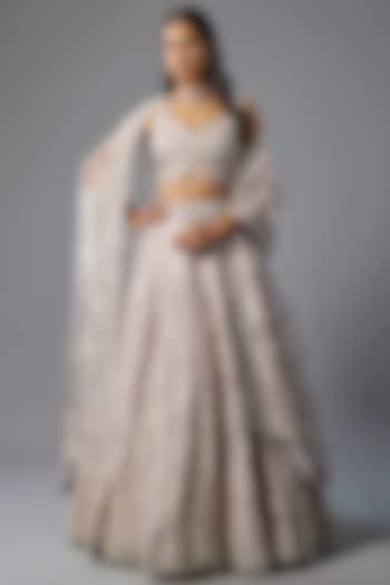 Lilac Tissue Pearl & Sequins Embroidered Bridal Lehenga Set by Vedant G at Pernia's Pop Up Shop