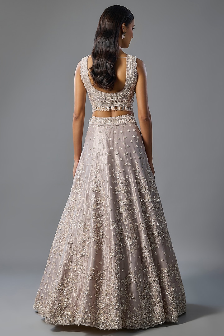 Lilac Tissue Pearl & Sequins Embroidered Bridal Lehenga Set by Vedant G at Pernia's Pop Up Shop