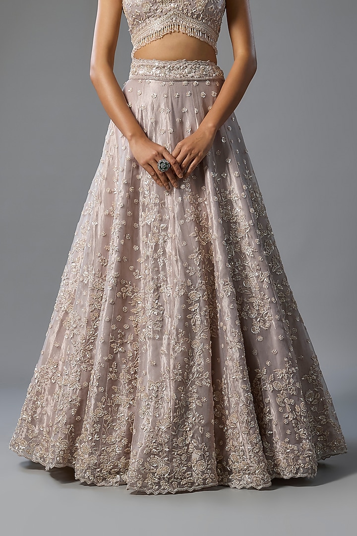 Lilac Tissue Pearl & Sequins Embroidered Bridal Lehenga Set by Vedant G at Pernia's Pop Up Shop