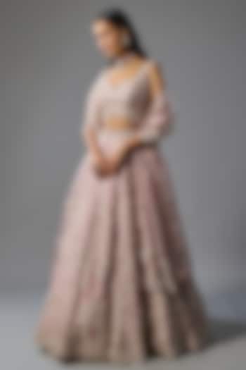 Lavender Tissue Pearl & Sequins Embroidered Bridal Lehenga Set by Vedant G at Pernia's Pop Up Shop