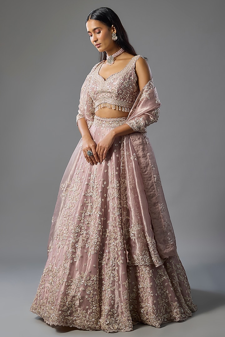 Lavender Tissue Pearl & Sequins Embroidered Bridal Lehenga Set by Vedant G at Pernia's Pop Up Shop
