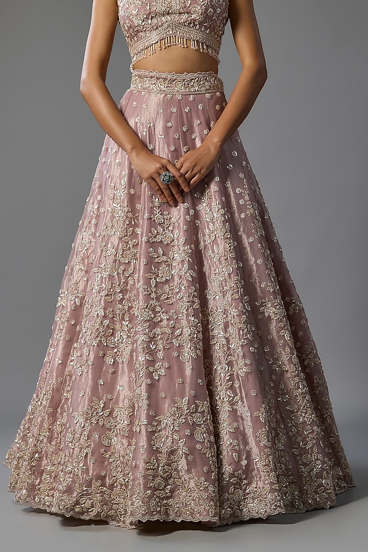Lavender Tissue Pearl & Sequins Embroidered Bridal Lehenga Set by Vedant G at Pernia's Pop Up Shop
