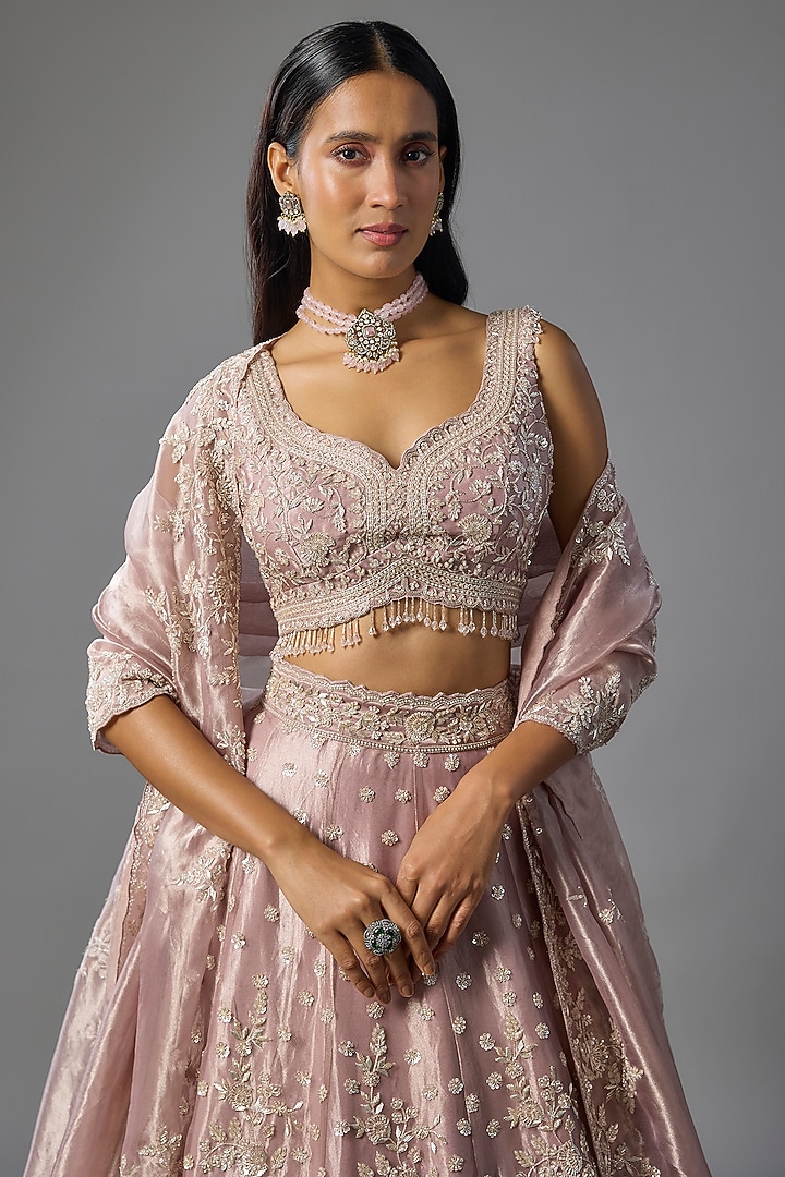 Lavender Tissue Pearl & Sequins Embroidered Bridal Lehenga Set by Vedant G at Pernia's Pop Up Shop