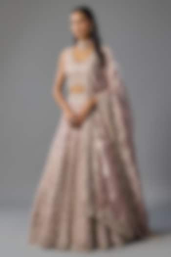 Lavender Tissue Pearl & Sequins Embroidered Bridal Lehenga Set by Vedant G at Pernia's Pop Up Shop
