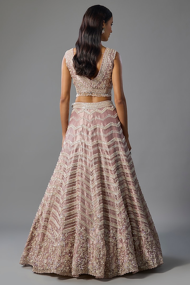 Lavender Tissue Pearl & Sequins Embroidered Bridal Lehenga Set by Vedant G at Pernia's Pop Up Shop