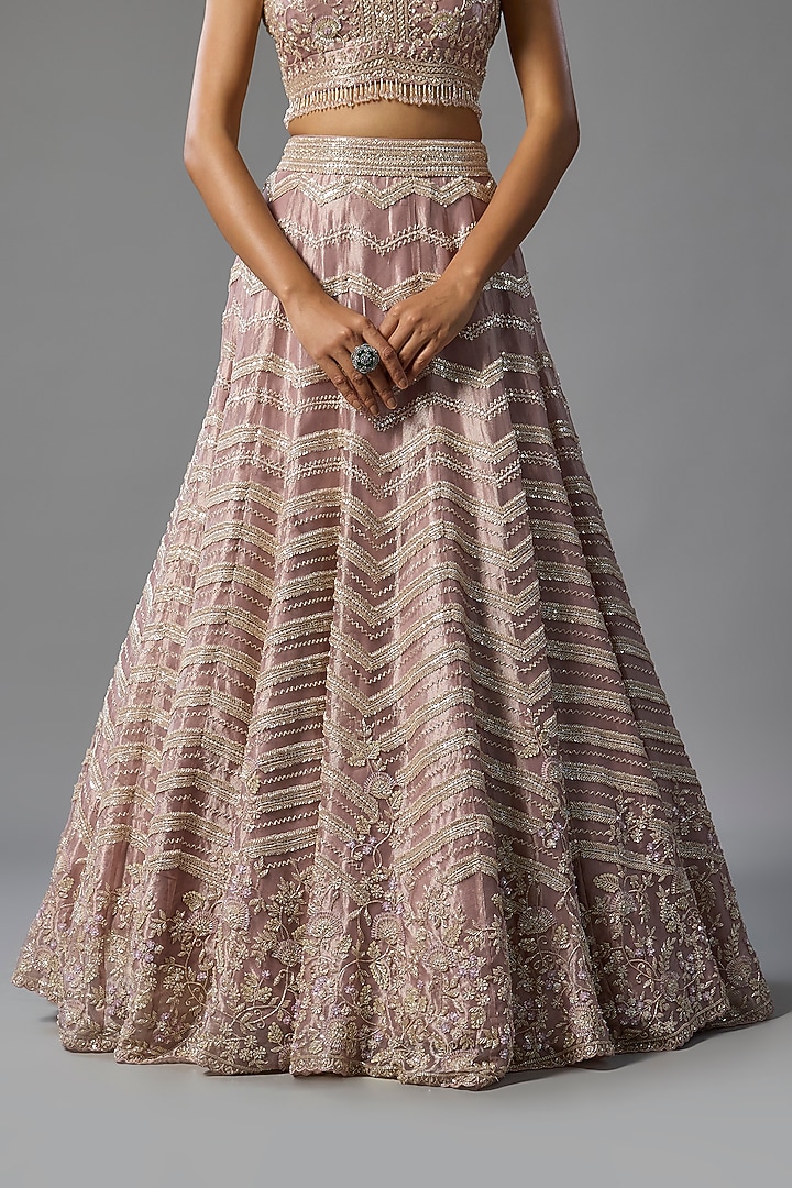 Lavender Tissue Pearl & Sequins Embroidered Bridal Lehenga Set by Vedant G at Pernia's Pop Up Shop