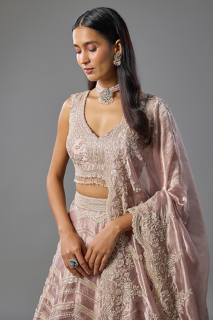 Lavender Tissue Pearl & Sequins Embroidered Bridal Lehenga Set by Vedant G at Pernia's Pop Up Shop
