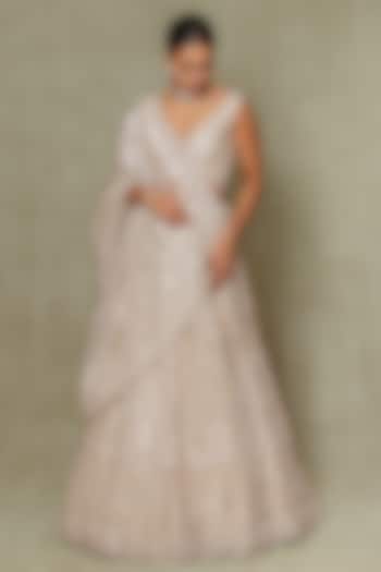 Champagne Tissue Cutdana & Pearl Embroidered Bridal Lehenga Set by Vedant G at Pernia's Pop Up Shop