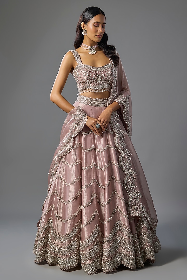 Lavender Tissue Pearl & Sequins Embroidered Bridal Lehenga Set by Vedant G at Pernia's Pop Up Shop