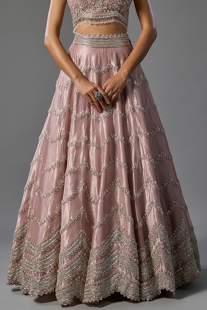Lavender Tissue Pearl & Sequins Embroidered Bridal Lehenga Set by Vedant G at Pernia's Pop Up Shop