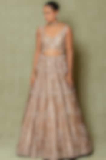 Brown Tissue Cutdana & Sequin Embroidered Bridal Lehenga Set by Vedant G at Pernia's Pop Up Shop