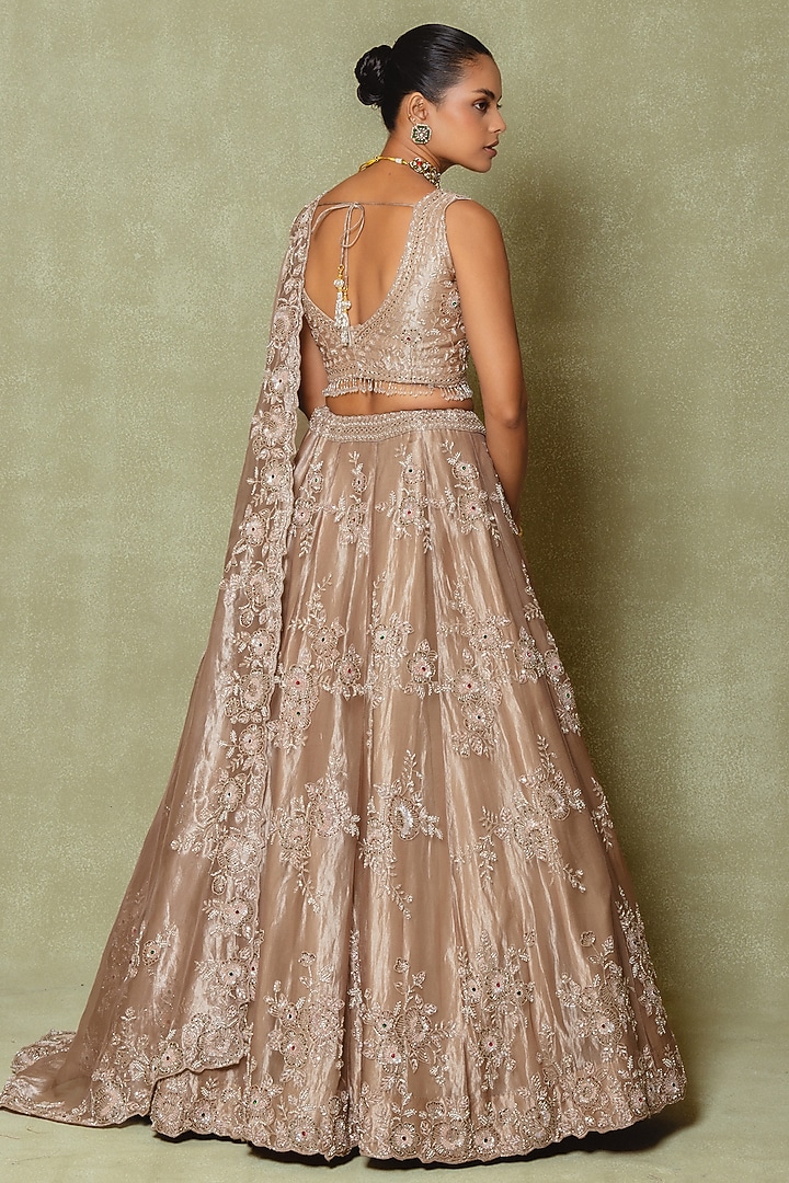 Brown Tissue Cutdana & Sequin Embroidered Bridal Lehenga Set by Vedant G at Pernia's Pop Up Shop