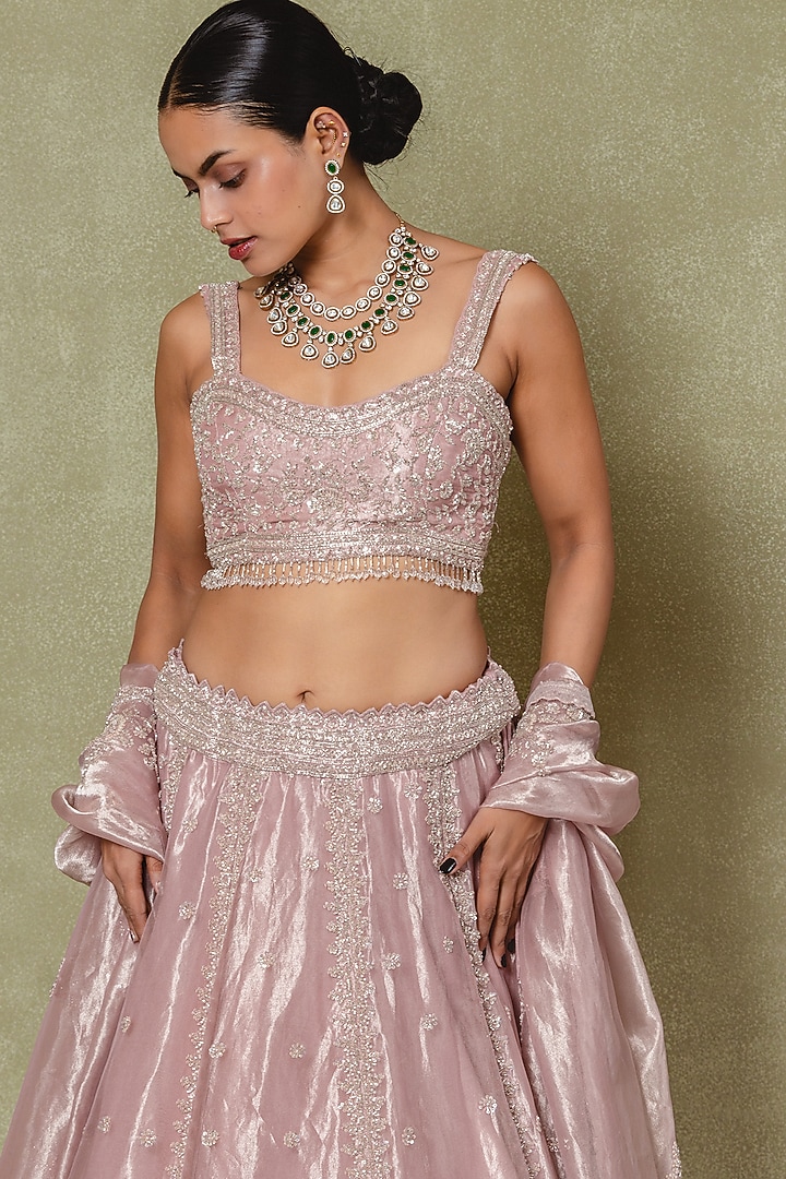 Lavender Tissue Cutdana & Sequin Embroidered Wedding Lehenga Set by Vedant G at Pernia's Pop Up Shop