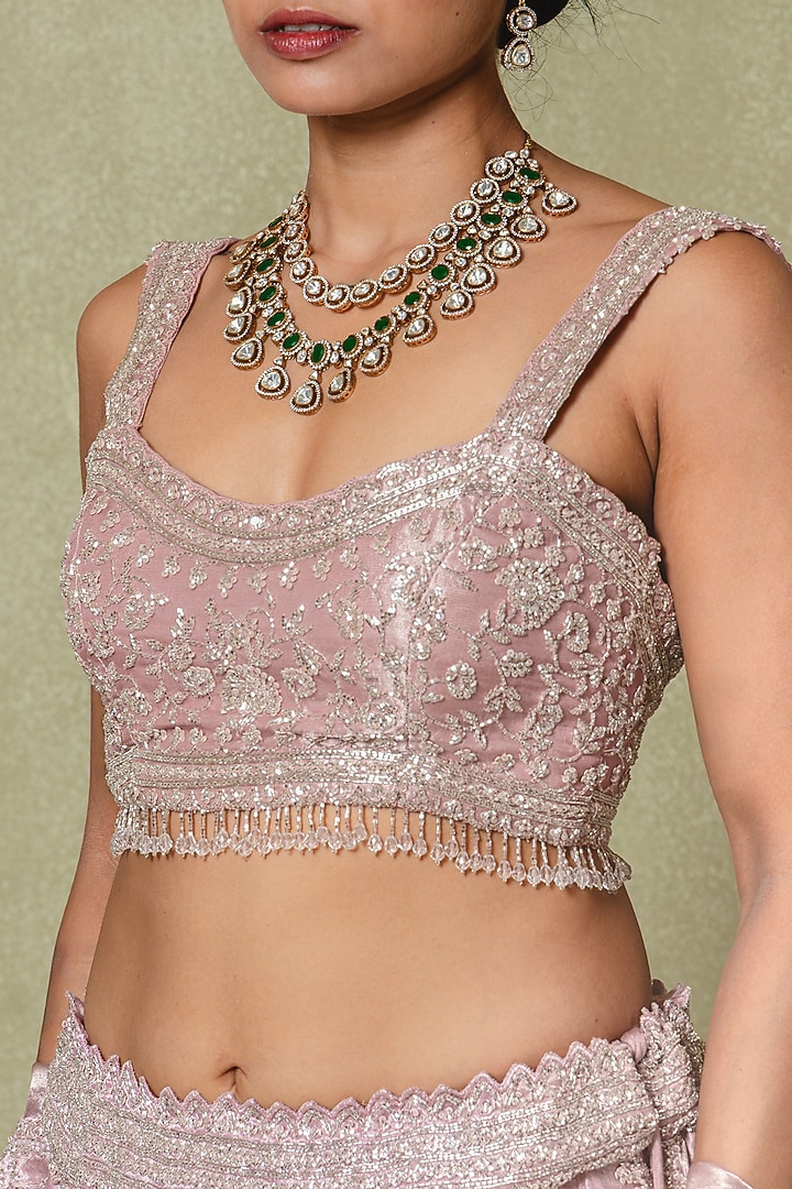 Lavender Tissue Cutdana & Sequin Embroidered Wedding Lehenga Set by Vedant G at Pernia's Pop Up Shop