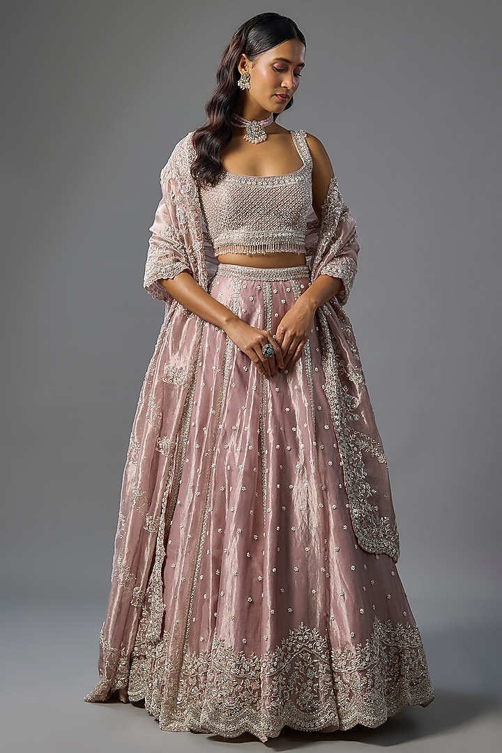 Lavender Tissue Pearl & Sequins Embroidered Bridal Lehenga Set by Vedant G at Pernia's Pop Up Shop