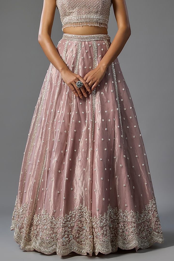 Lavender Tissue Pearl & Sequins Embroidered Bridal Lehenga Set by Vedant G at Pernia's Pop Up Shop