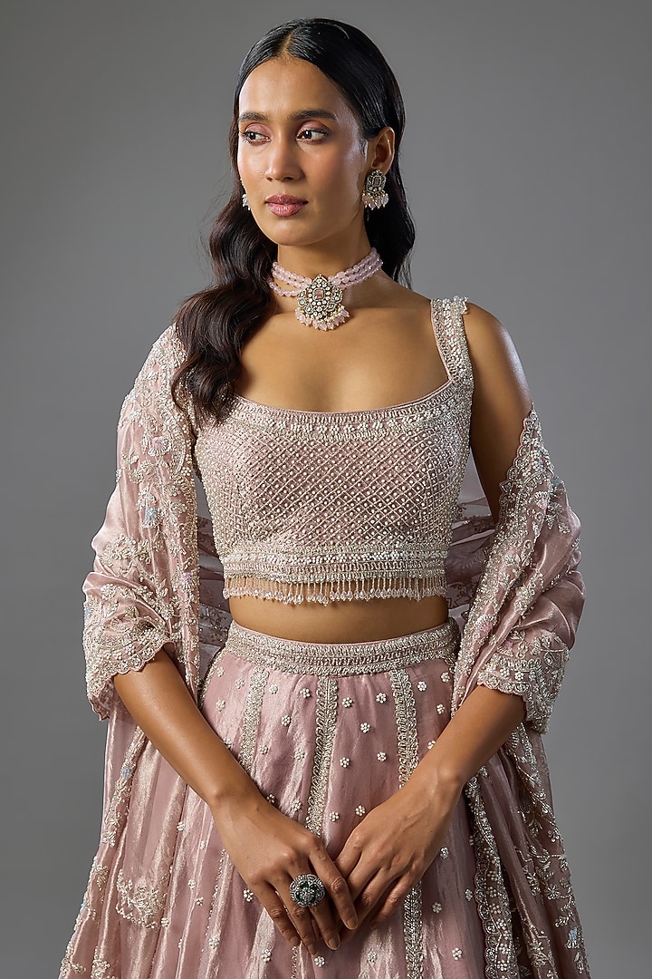 Lavender Tissue Pearl & Sequins Embroidered Bridal Lehenga Set by Vedant G at Pernia's Pop Up Shop