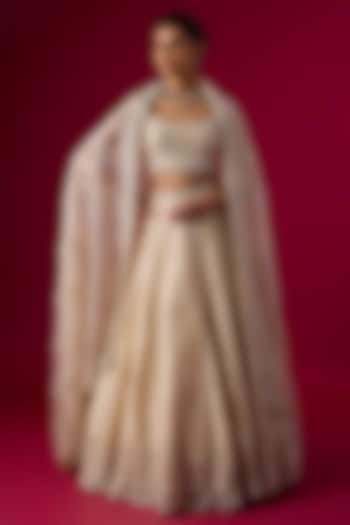 Champagne Tissue Cutdana Embroidered Bridal Lehenga Set by Vedant G at Pernia's Pop Up Shop