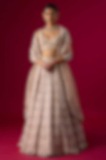 Peach Tissue Cutdana Embroidered Bridal Lehenga Set by Vedant G at Pernia's Pop Up Shop