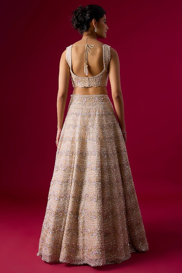 Peach Tissue Cutdana Embroidered Bridal Lehenga Set by Vedant G at Pernia's Pop Up Shop
