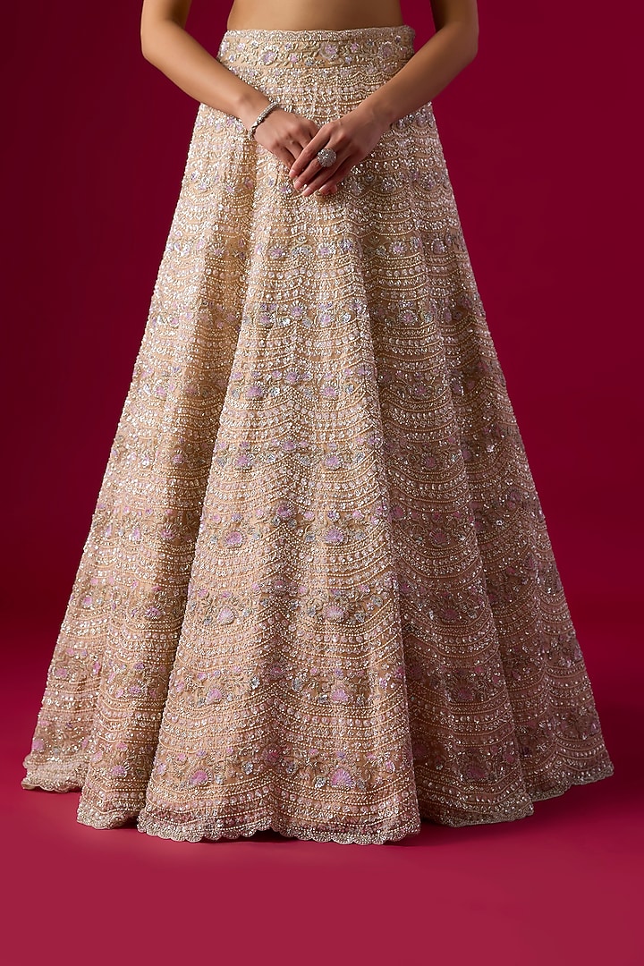 Peach Tissue Cutdana Embroidered Bridal Lehenga Set by Vedant G at Pernia's Pop Up Shop