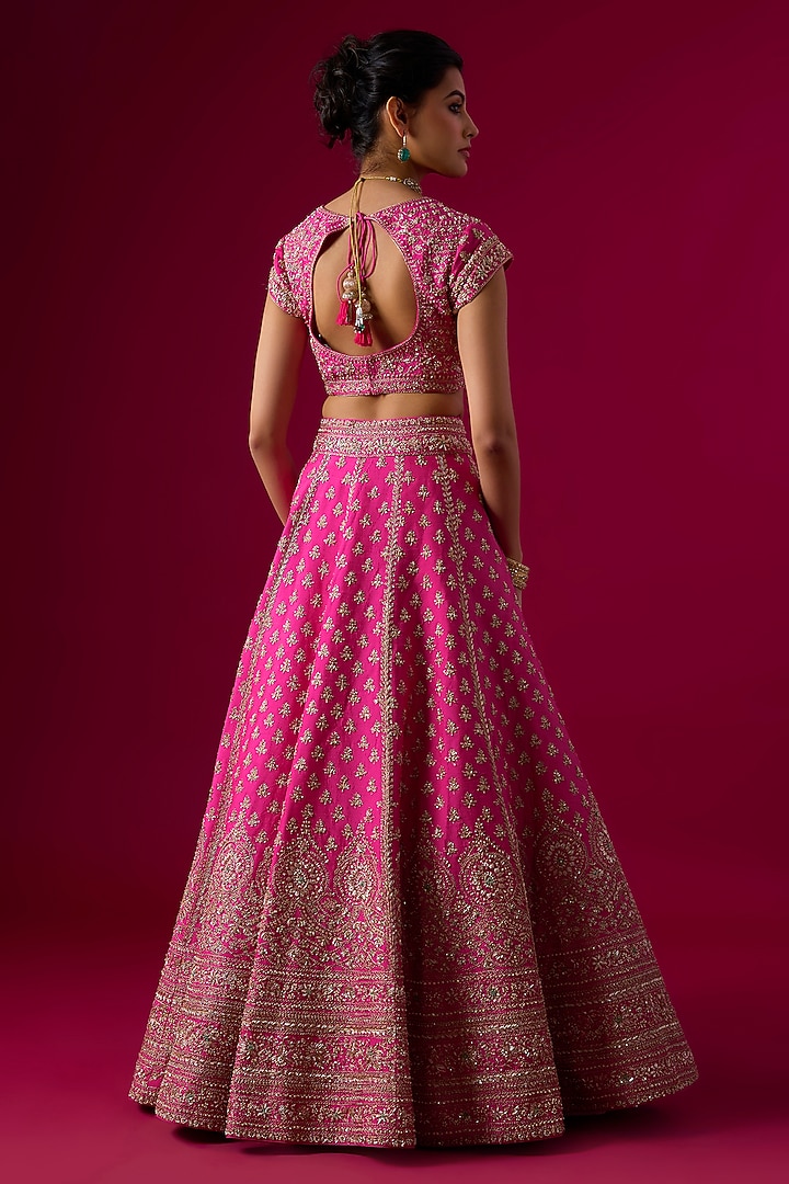 Pink Silk Zardosi Embroidered Bridal Lehenga Set by Vedant G at Pernia's Pop Up Shop