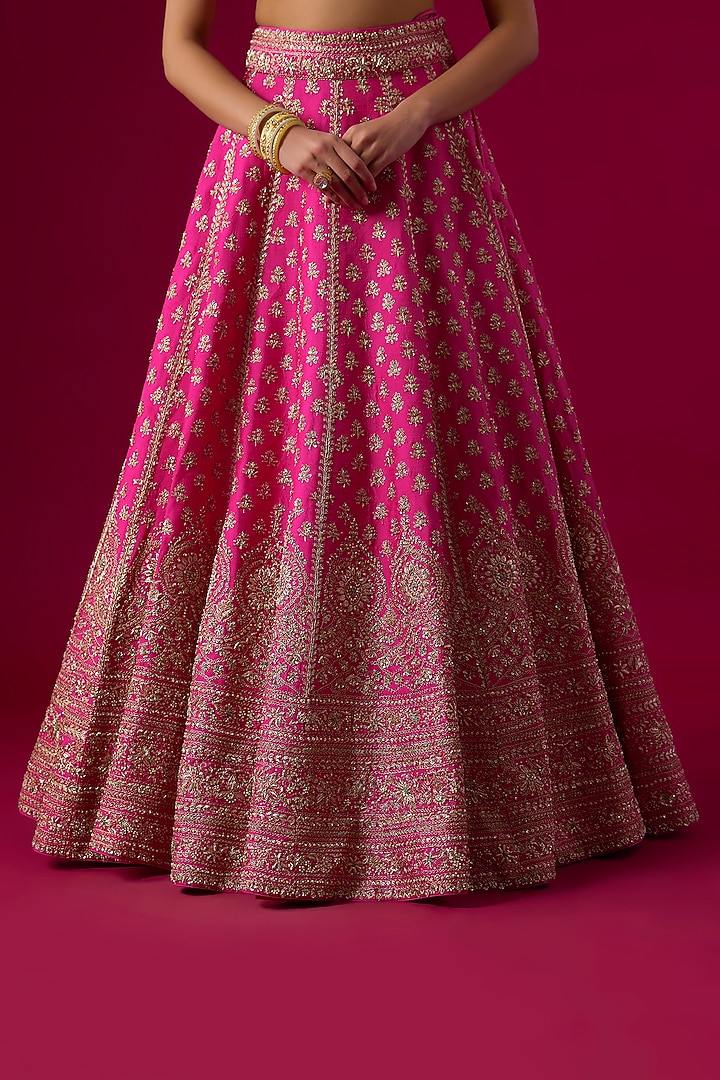 Pink Silk Zardosi Embroidered Bridal Lehenga Set by Vedant G at Pernia's Pop Up Shop