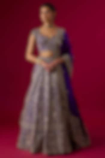 Purple Silk Zardosi Embroidered Bridal Lehenga Set by Vedant G at Pernia's Pop Up Shop