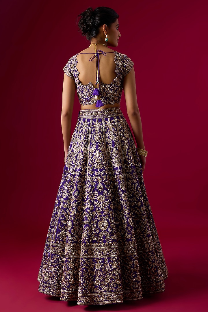 Purple Silk Zardosi Embroidered Bridal Lehenga Set by Vedant G at Pernia's Pop Up Shop