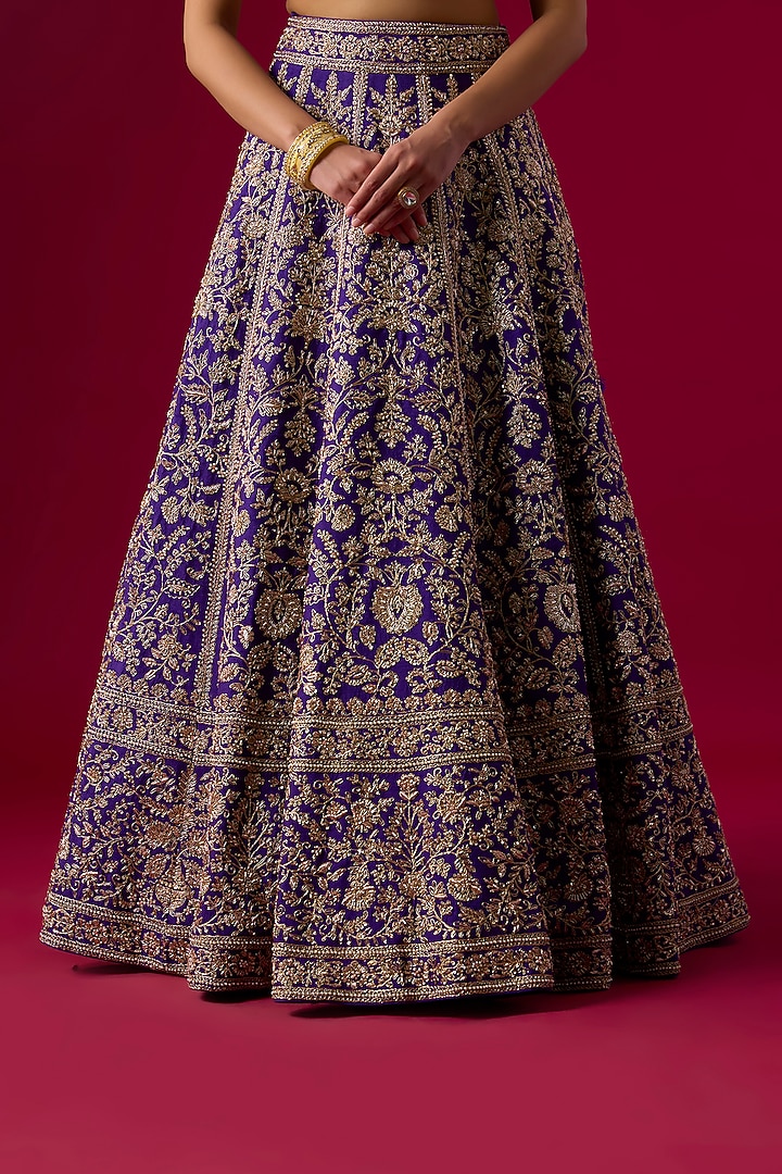 Purple Silk Zardosi Embroidered Bridal Lehenga Set by Vedant G at Pernia's Pop Up Shop