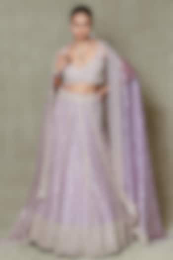 Lilac Tissue Cutdana & Sequin Embroidered Bridal Lehenga Set by Vedant G at Pernia's Pop Up Shop